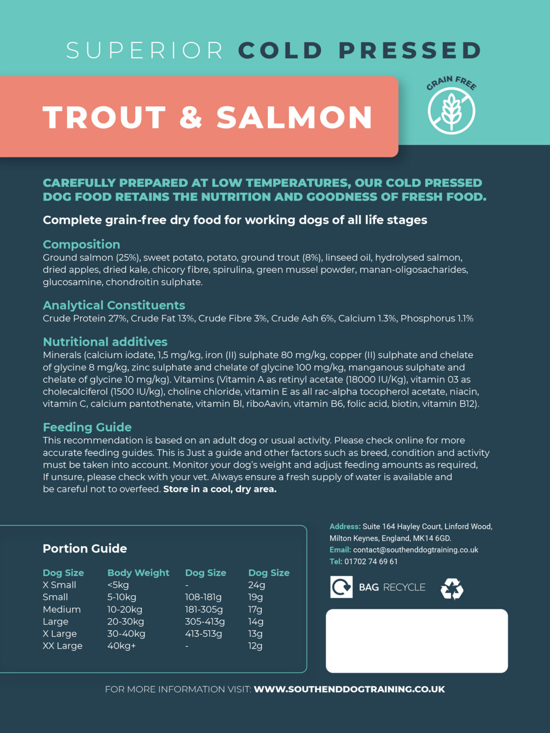 Curated visual reference: Gallery Detail: Trout Salmon Cold Pressed Dog Food Southend Dog Training