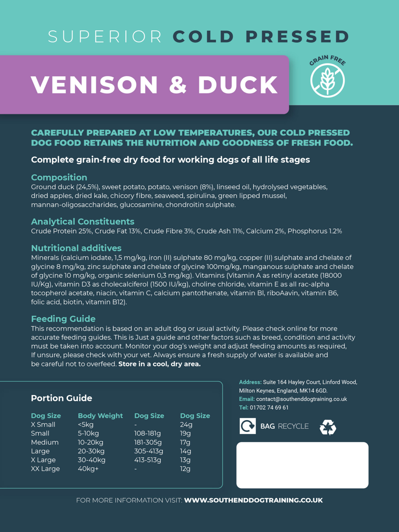 Venison & Duck Cold Pressed Dog Food • Southend Dog Training